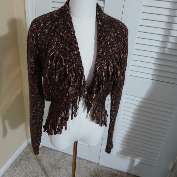 Per Una L Made in Italy Mohair/Wool plus blend Brown Speckled Cardigan Fringed - Picture 7 of 16